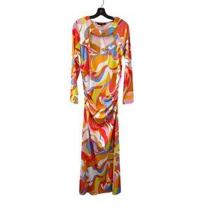 Boston Proper Multicolor Long Sleeve Sequin Detail Maxi Dress Size M 3985